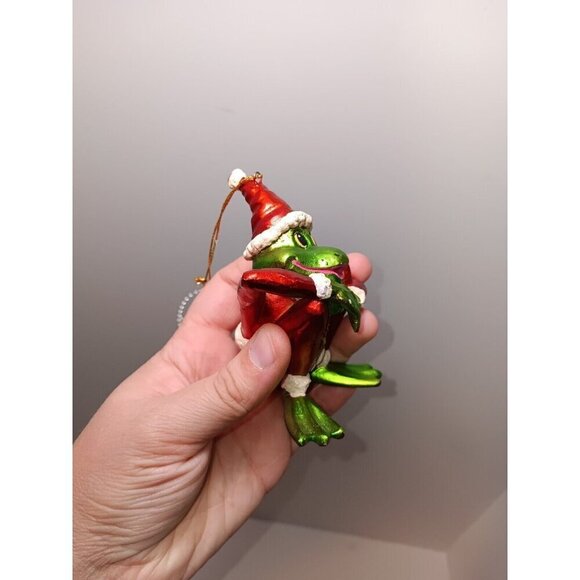 Mark Robert’s Collection Santa Frog Hanging Ornament Green & Red Gold Necklace - Picture 3 of 4